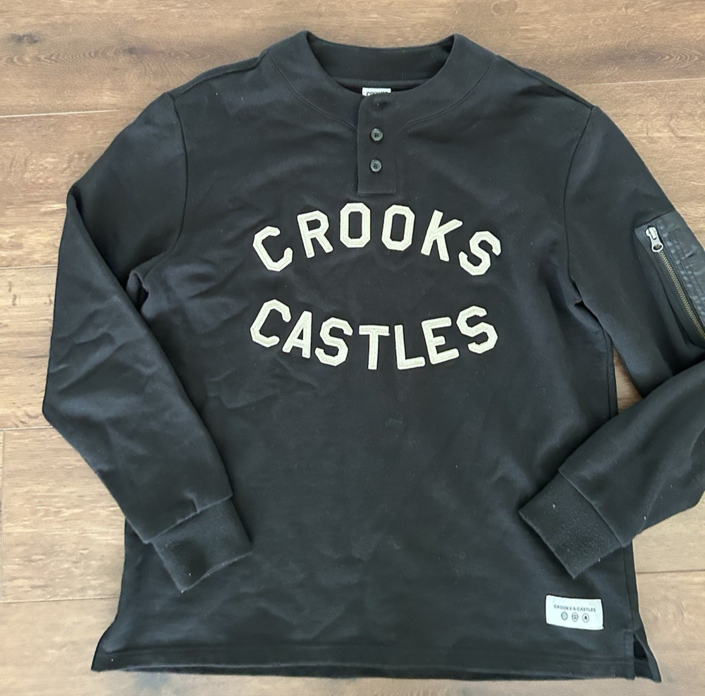 Crooks And Castles Black Crewneck Pullover Sweater Black Size Small Stitched